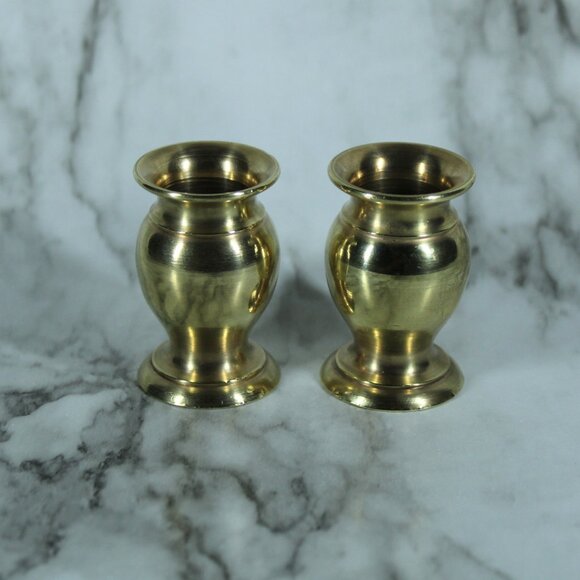 Vintage Solid Brass Mini Taper Candle Holders Set of 2 Classic Polished Decor - Picture 1 of 4